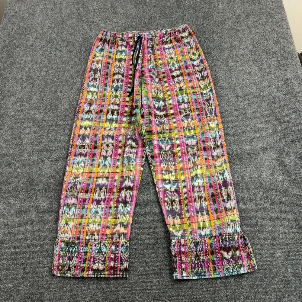 Recycled Traditions Pants Women S Multi Cotton Ikat Ruffle Hem Boho Ethnic Style